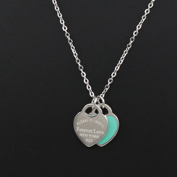 Love Double Heart Enamel Ladie FOREVER LOVE Stainless Steel Necklace